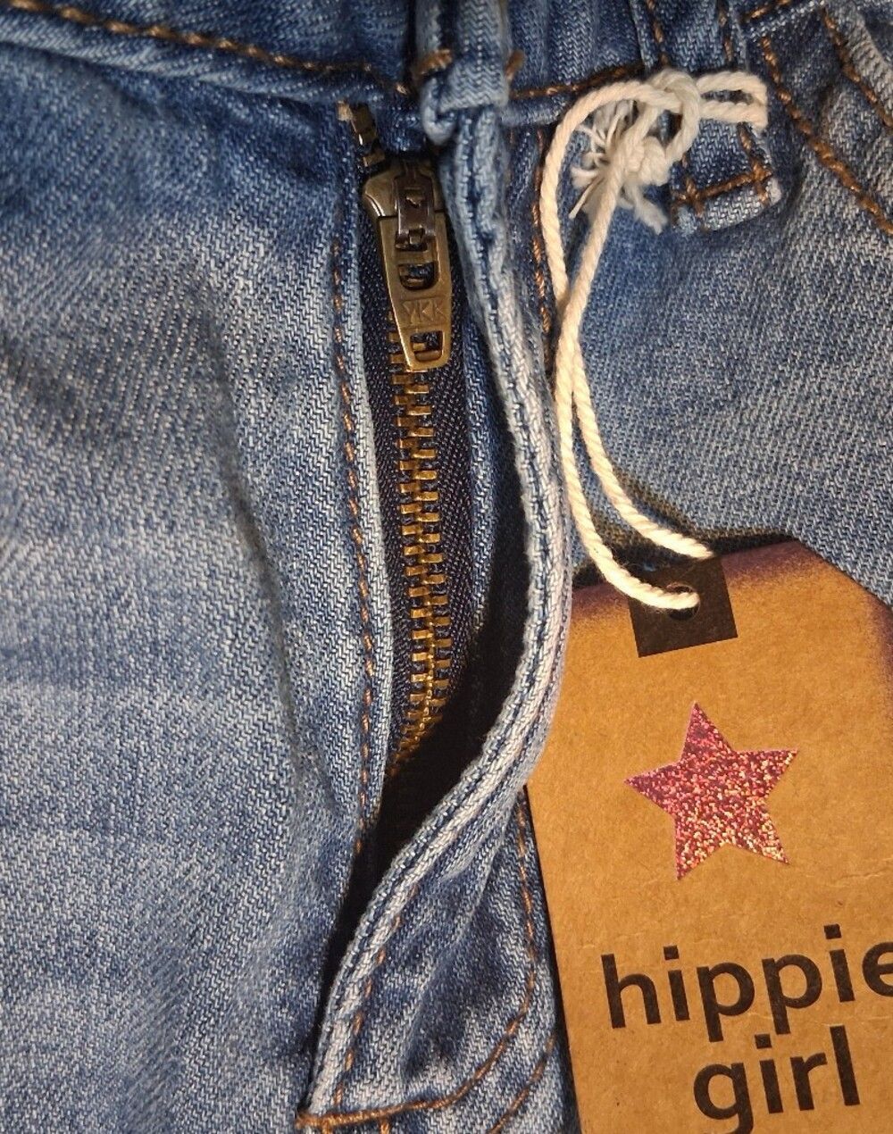 Hippie Girl NWT High Rise Wide Leg Jeans Medium Wash Side Stripe Size 10 - Picture 5 of 13